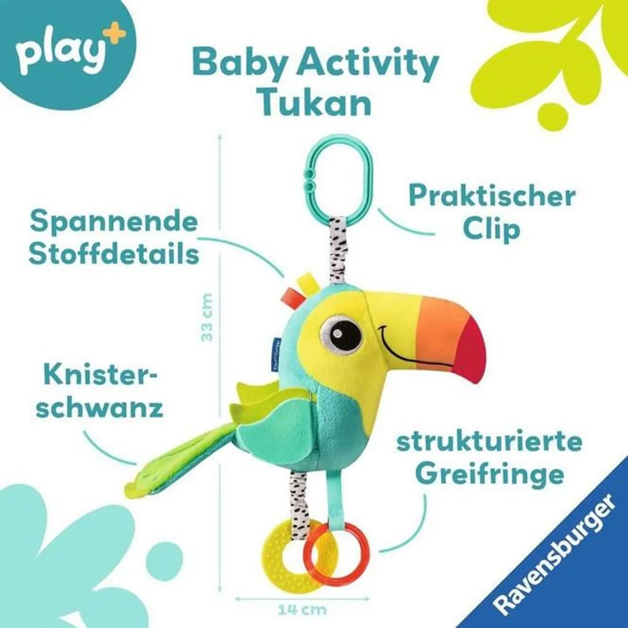 Baby Activity-Tukan – Kuschelspielzeug mit Spielelementen